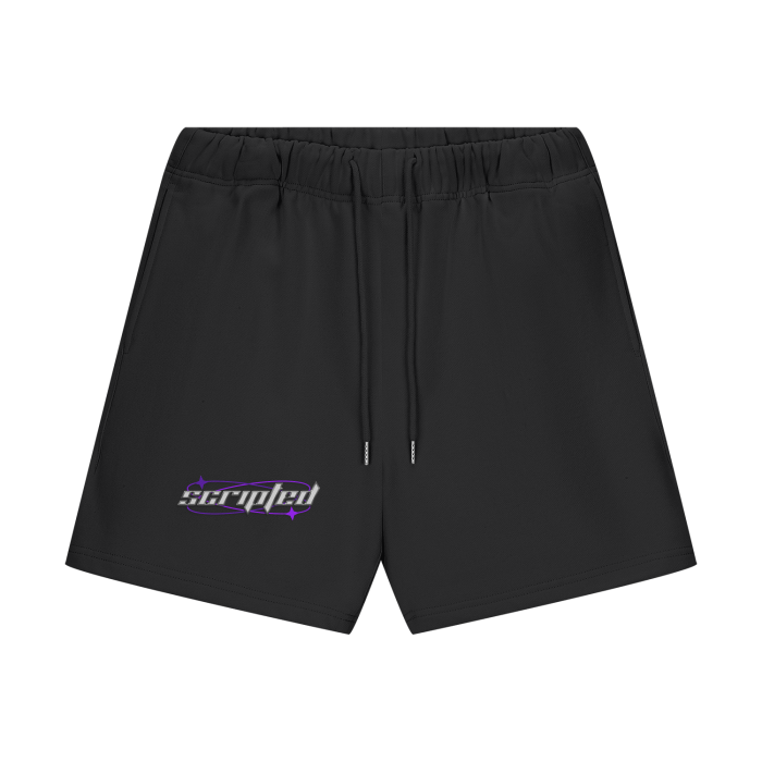 Scripted fleece shorts